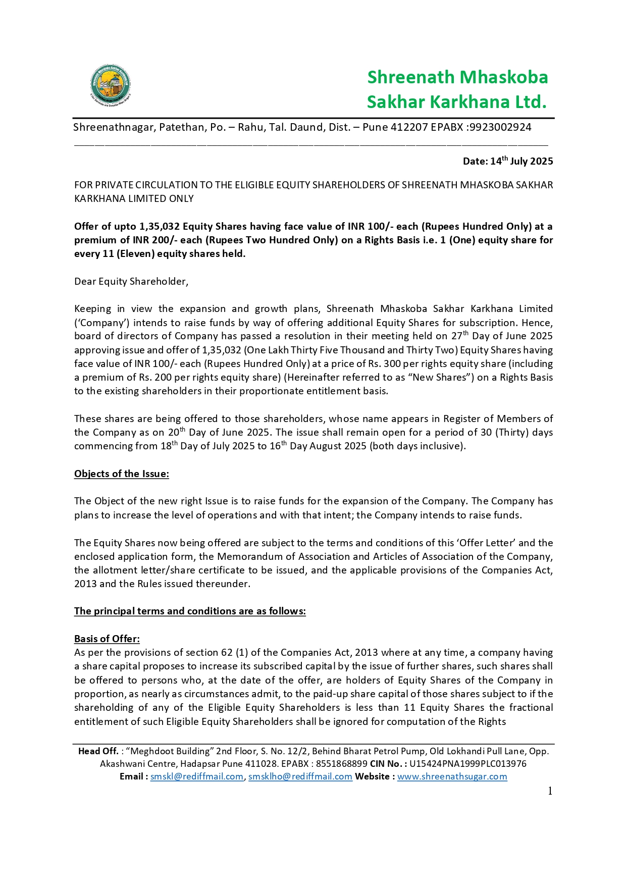Rights Offer